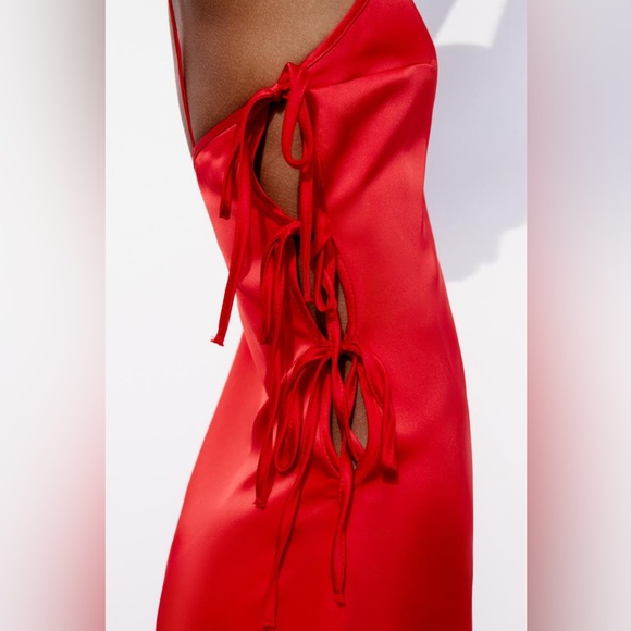 Zara Tied Satin Effect Dress L - Picture 4 of 9